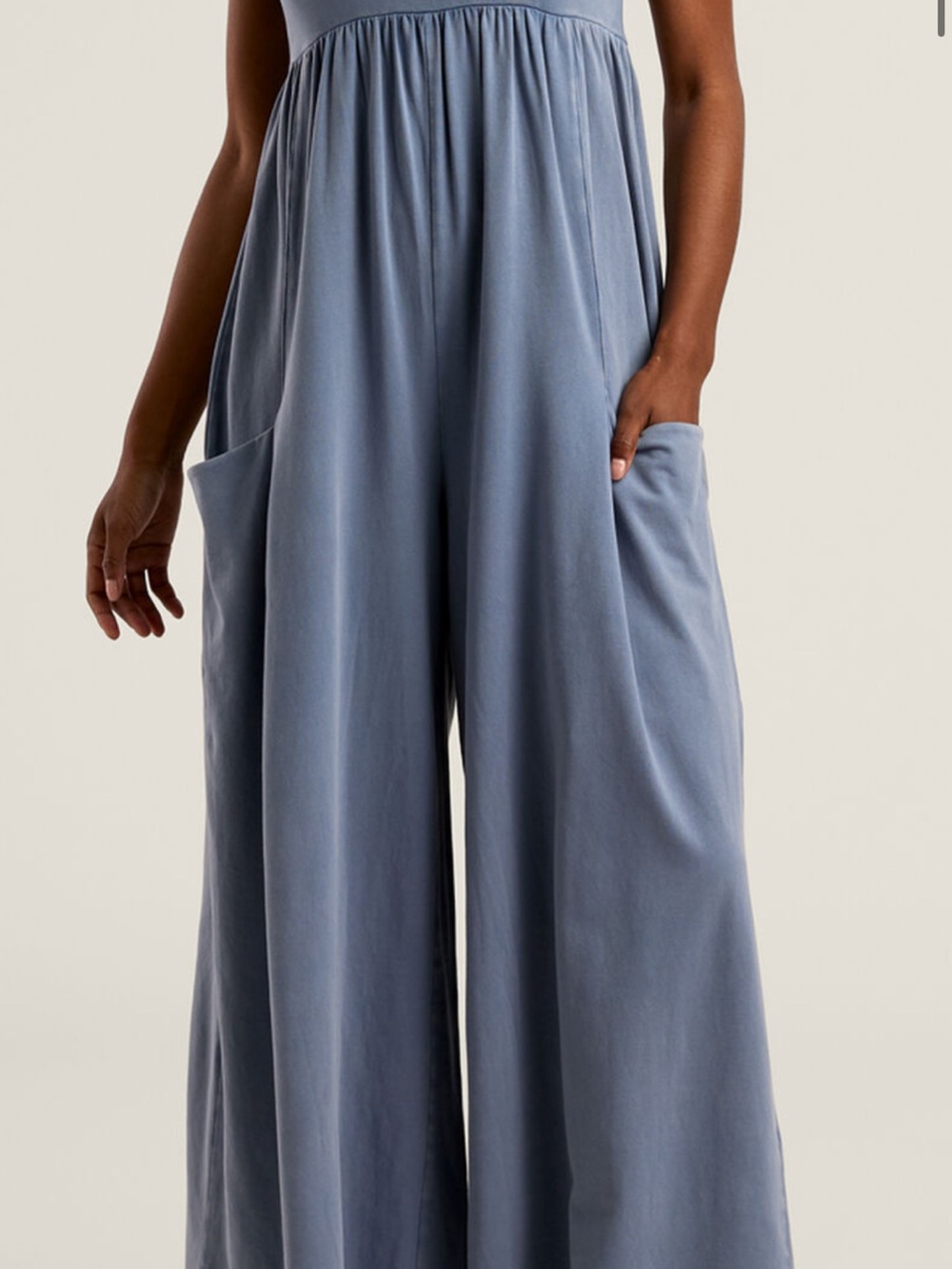 Free People Wide-Leg Jumpsuit in Dusty Blue